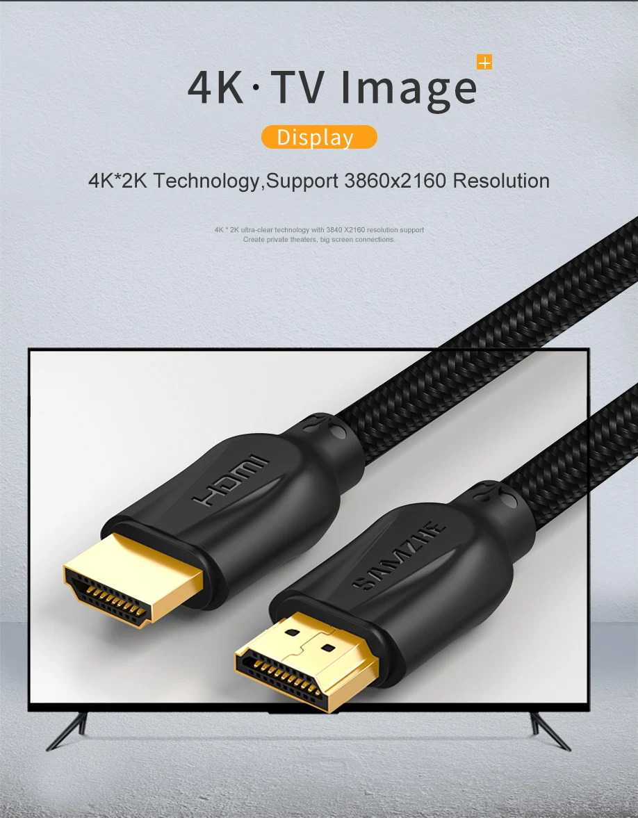 SAMZHE 4K HDMI 2,0 кабель 60 Гц Разрешение 3D Поддержка Хлопок HDMI кабель для ноутбука/tv BOX PS3 подключение к телевизору и большому экрану