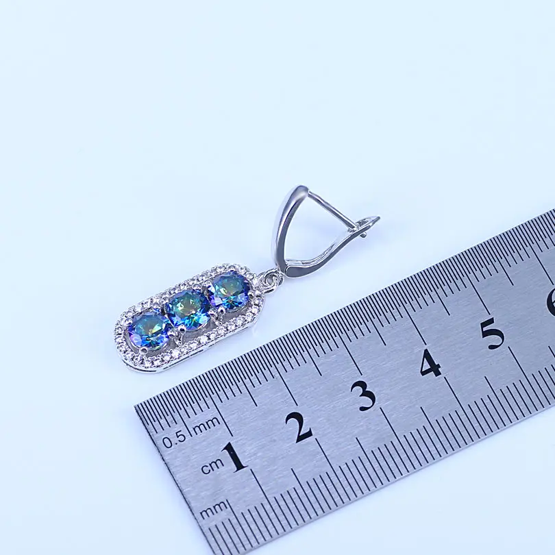 Beautiful Mystical Light Blue Rainbow Crystal Drop Pendant Necklace And Earrings Rings BraceletJewelry Set For Women | Украшения и