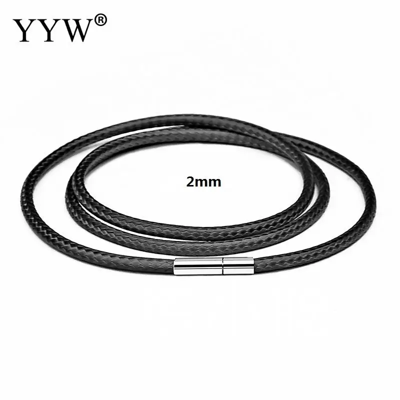 black 2mm 41-70 см 1-3 мм черный кожаный шнур ожерелье Шнур Воск Веревка для DIY ожерелье s ювелирные изделия кружево цепь с нержавеющей стали поворотный застежка - Окраска металла: black 2mm
