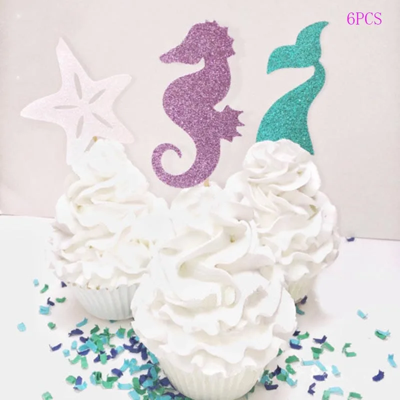 Cake toppers 1 Русалочка День Рождения украшения Русалка Вечерние одноразовые наборы посуды торт Топпер Baby Shower Girl 1st день рождения партии - Цвет: Cake toppers 1