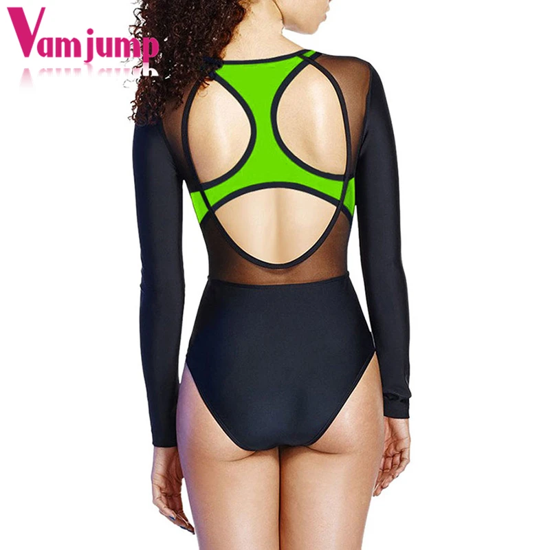 VamJump с длинным рукавом Zip Front купальники Для женщин Лето 2018 Цвет блок бикини APSW5878