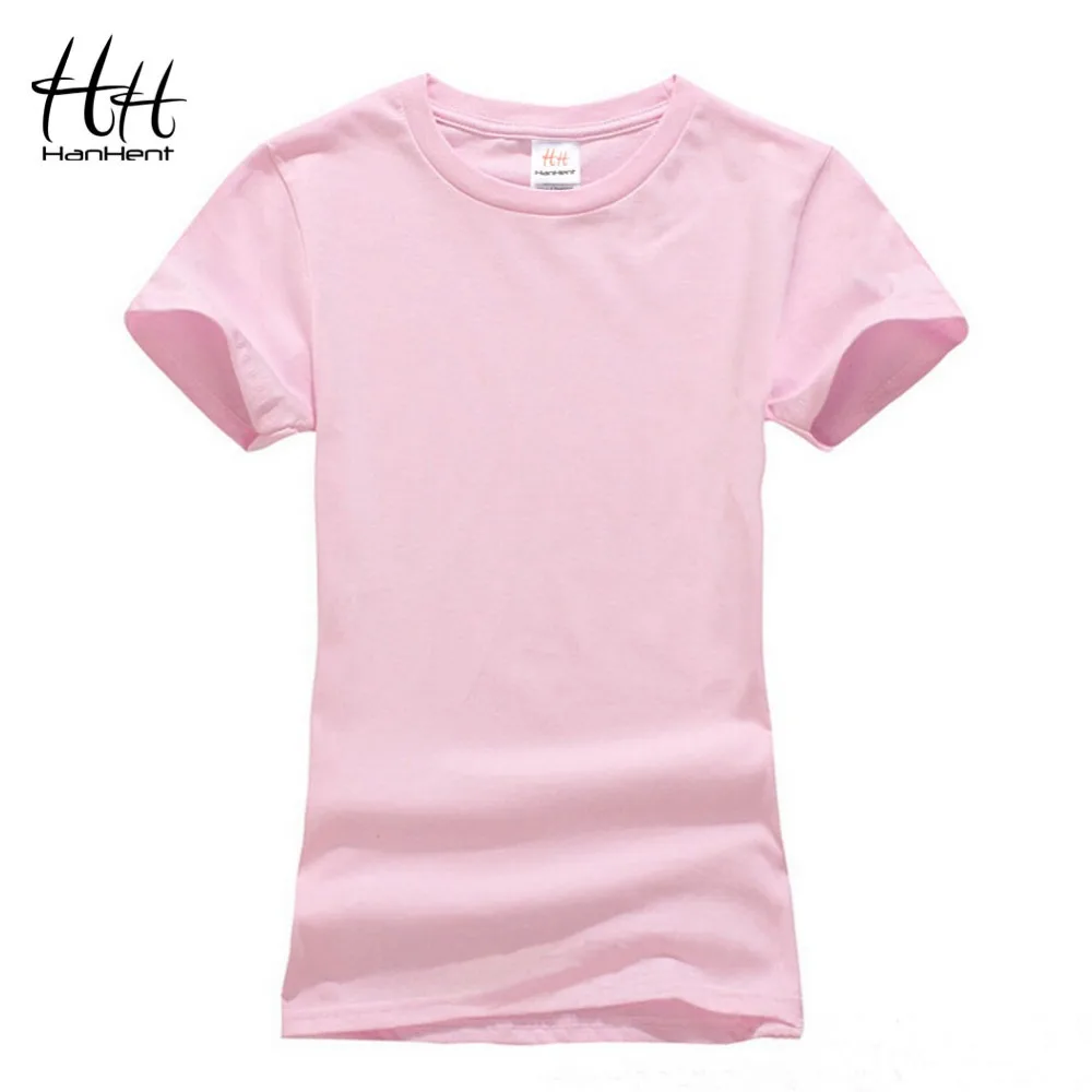 HanHent Футболки Женские однотонные хлопковые Базовые женские 2016 модные летние топы