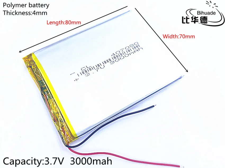 

Free shipping 1pcs/lot Li-ion battery 3.7v 3000mAh Lithium Polymer Battery For Mp3 7 inch 8 inch GPS NAV 407080