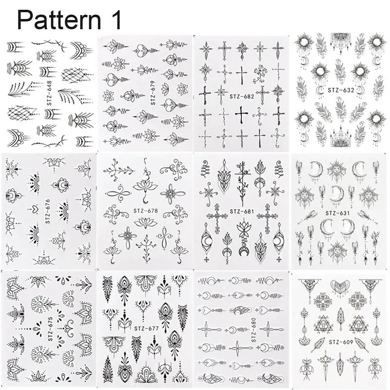 12 шт Черный лак для ногтей Водные Наклейки линейный в виде вьющегося стебля с