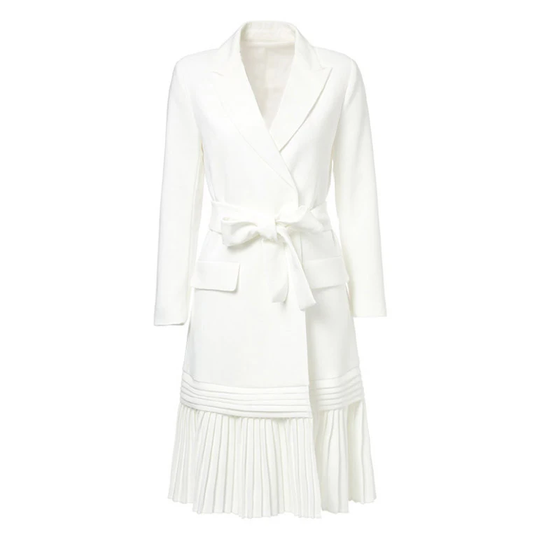 Женское платье LANMREM белое с длинным рукавом и плиссированной кромкой модель 2020 |