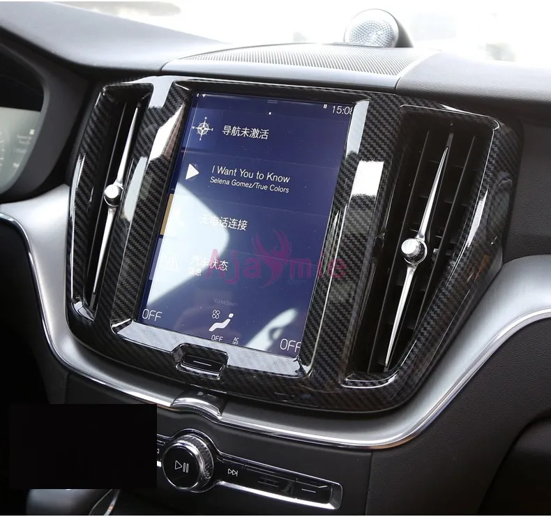 

2018 Interior Carbon Fiber Color GPS Overlay Vent Panel Cover Overlay Frame Chrome Car Styling For Volvo XC60 Accessories