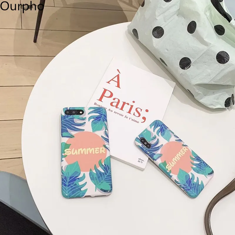 Ourpho IMD белый край чехол для iPhone X XR XS MAX модная заколка листьев 6 6s 7 8