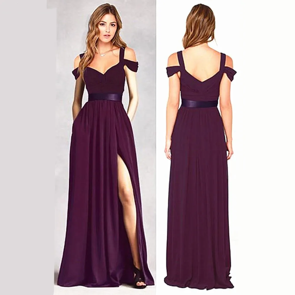 Бордовое платье подружки невесты шифоновое для длинное свадебное Vestido Dama De Honra