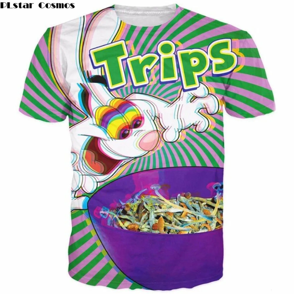 

PLstar Cosmos 2018 New Fashion t-shirt trippy vibrant Trix Rabbit psychedelic 3D Print Crewneck T shirts Mens Womens tee tops