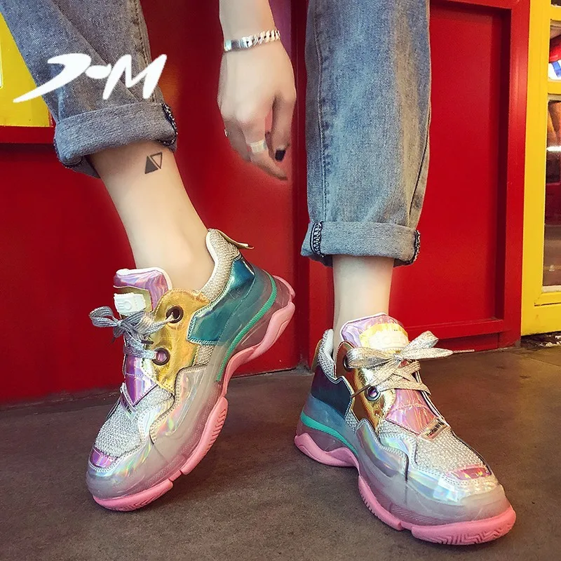 Женские брендовые модные кроссовки уличная мода Блестящие Кроссовки женская