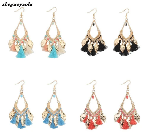 Богемные этнические серьги с кисточками большие металлические длинные в форме