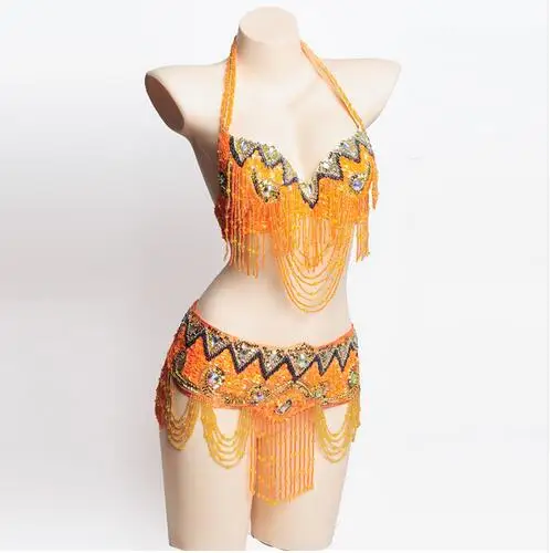 

Women's belly dance costume belly dancing clothes Sexy Night dance bellydance Top bra +Belt 2pcs set WY7152