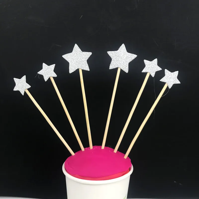 6 шт./лот топперы для торта блестящие золотые и серебряные украшения капкейков в