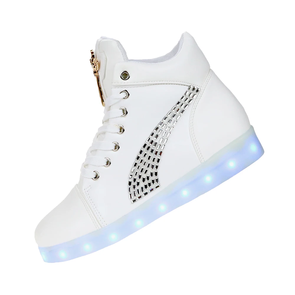 Модная обувь с подсветкой 8 цветов Осень зима 2016 женская высоким берцем