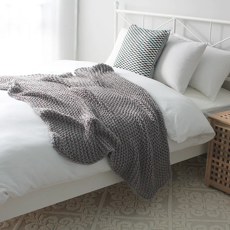 

Handmade Chunky Knitted Blanket Thick Yarn Bulky Knitted Blanket Warm Winter Sofa Bed Home Decor Throws Blankets DropShipping