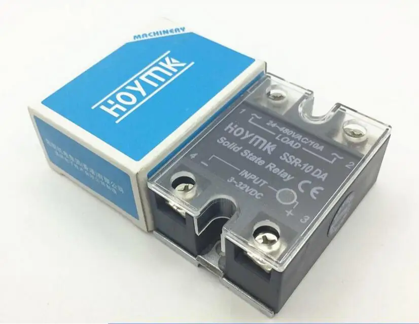 HOYMK SSR-10DA Однофазное твердотельное реле 10А DC-AC DC12V-24V управления AC 220V-10A