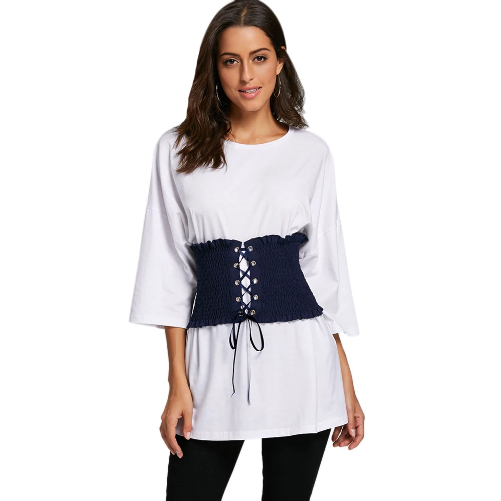 VESTLINDA корсет пояс Падение плеча Туника Футболка для женщин 2017 Осень Повседневная
