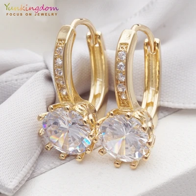 Yunkingdom массивные элегантные круглые золотые серьги с кристаллами, квадратные серьги-кольца с кубическим цирконием для женщин 14 видов стилей - Окраска металла: HZK0025