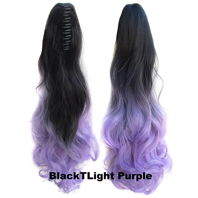BlackTLight purple DELICE 2" женские Омбре волнистые конский хвост черный блонд розовый конский хвост синтетический длинный кудрявый Коготь Конский хвост - Цвет: BlackTLight purple