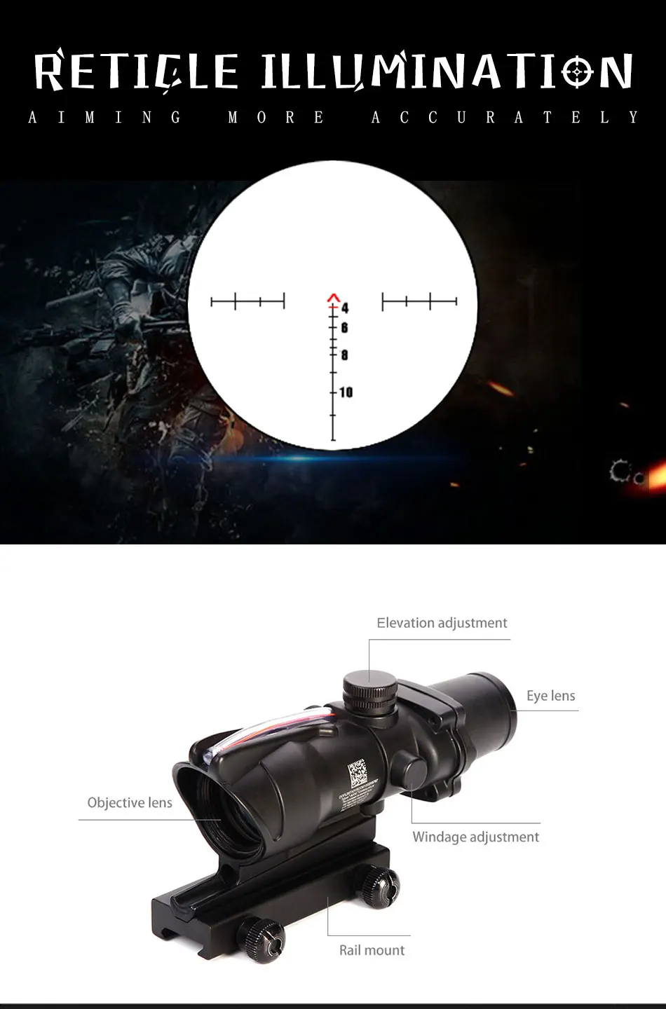 LUGER Охотничий Прицел ACOG 4X32 оптика из настоящего Волокна Красная точка с подсветкой шеврон стекло травление сетка тактический оптический прицел Прицелы