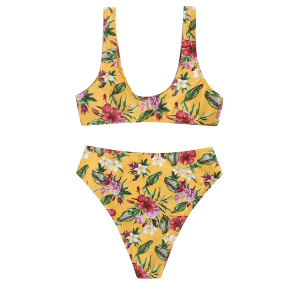 Fashion bikinis 2019 mujer push up kapielowy stroje Women Printed bowknot High-Waisted Two Pieces Bikini Swimsuit Beachwear |