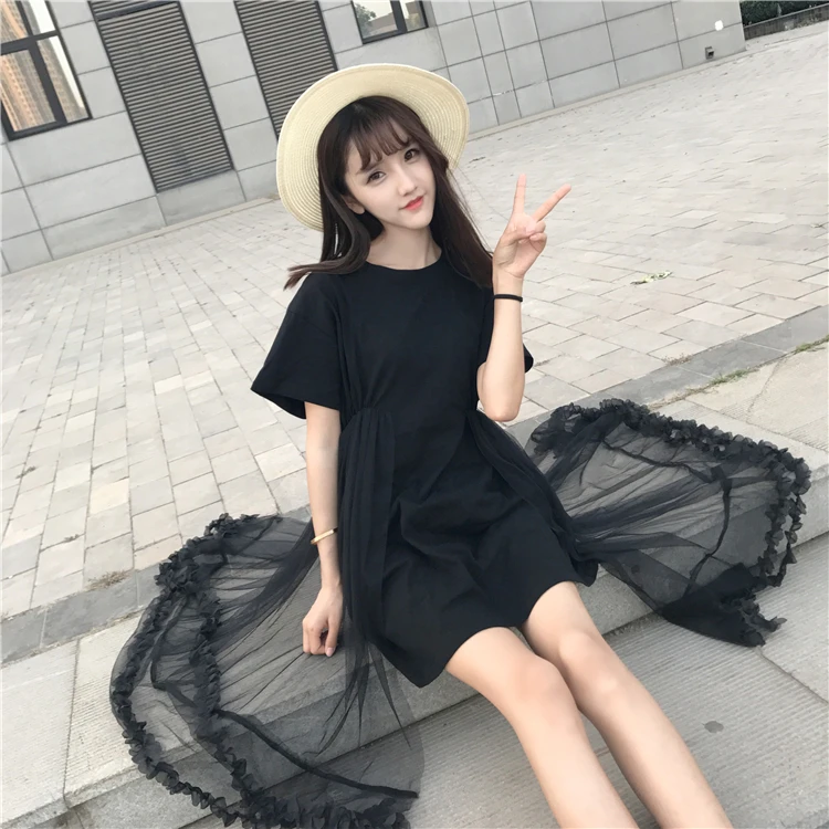Милое летнее платье ulzzang в Корейском стиле женские сетчатые прямые платья
