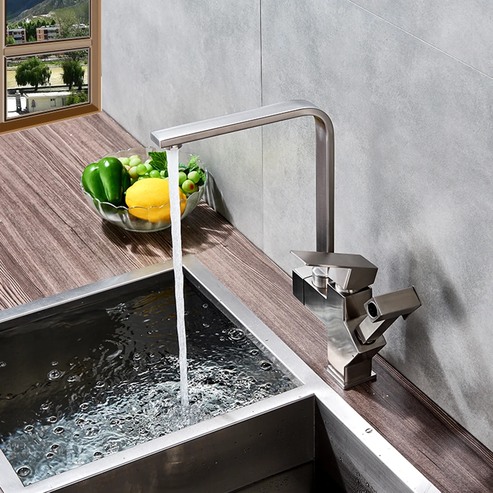 Роскошный Матовый никелевый кран выдвижной и смеситель для кухонной раковины