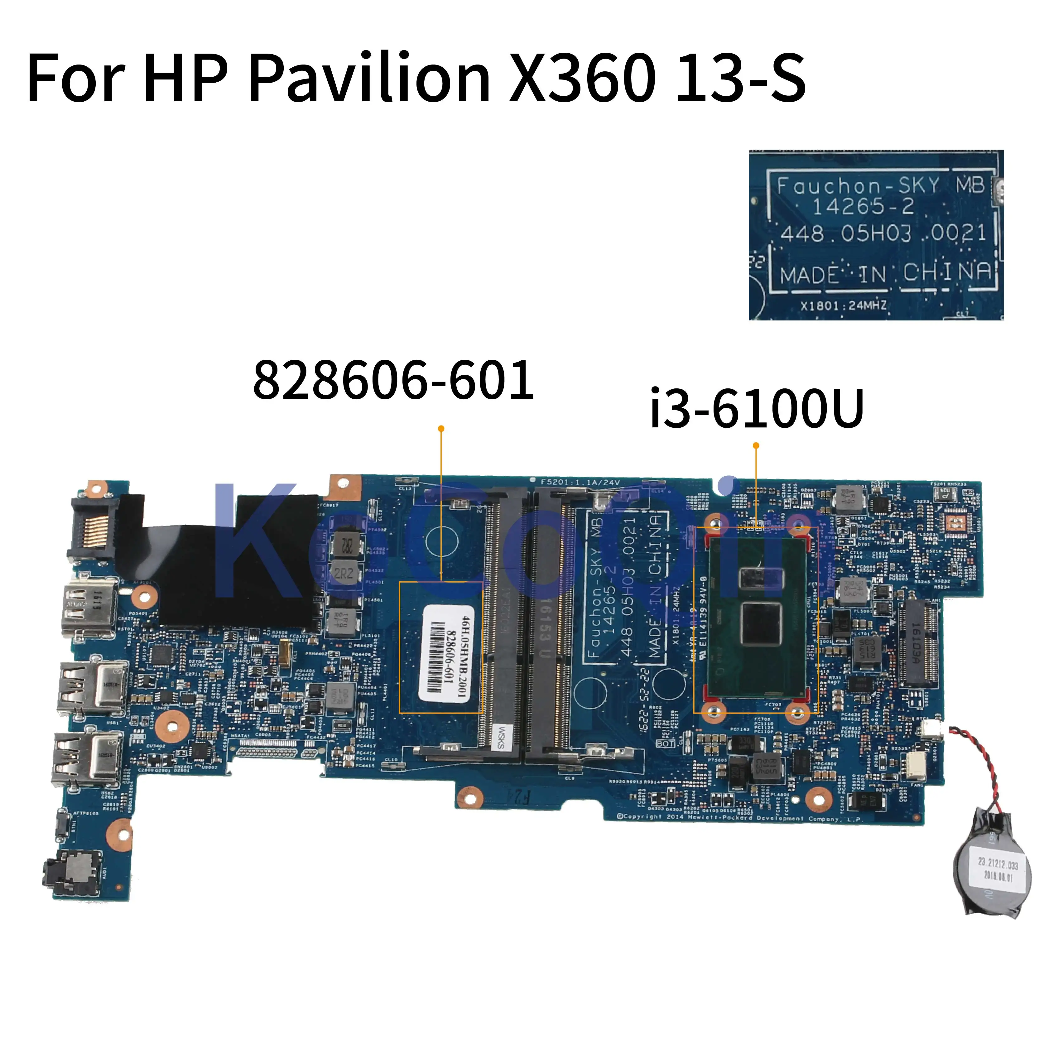 KoCoQin материнская плата для ноутбука HP Pavilion X360 13 S I3 6100U 828606 001 601 14265 2 448.05H03.0021
