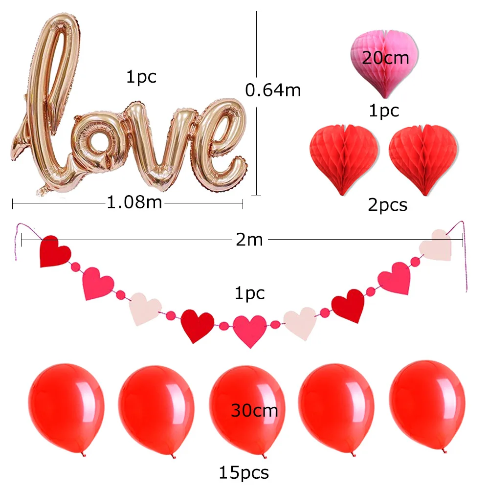 Red Valentines Day Wedding Party Decorations Heart Honeycomb Balls Adult Birthday LOVE Letter Foil Balloon Event Supplies | Дом и сад