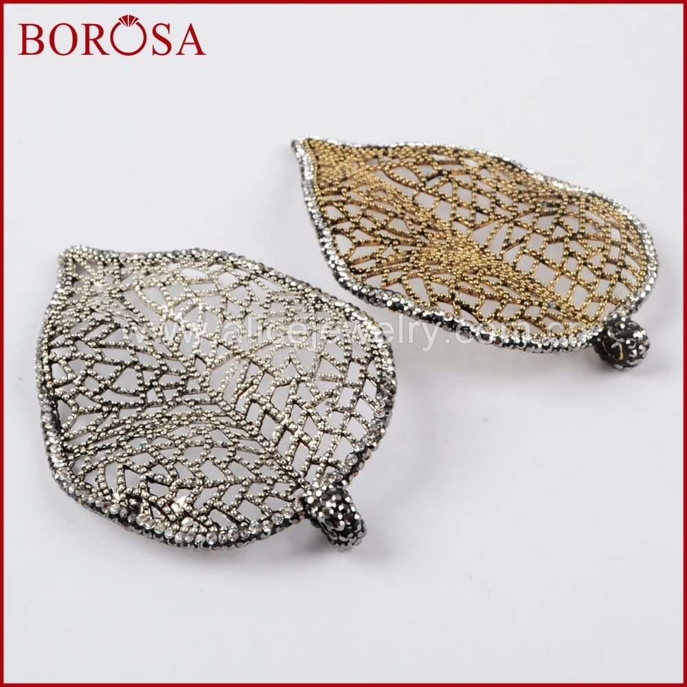 BOROSA Drusy золотой цвет или серебряный оставляет форму ажурный Шарм кристалл паве