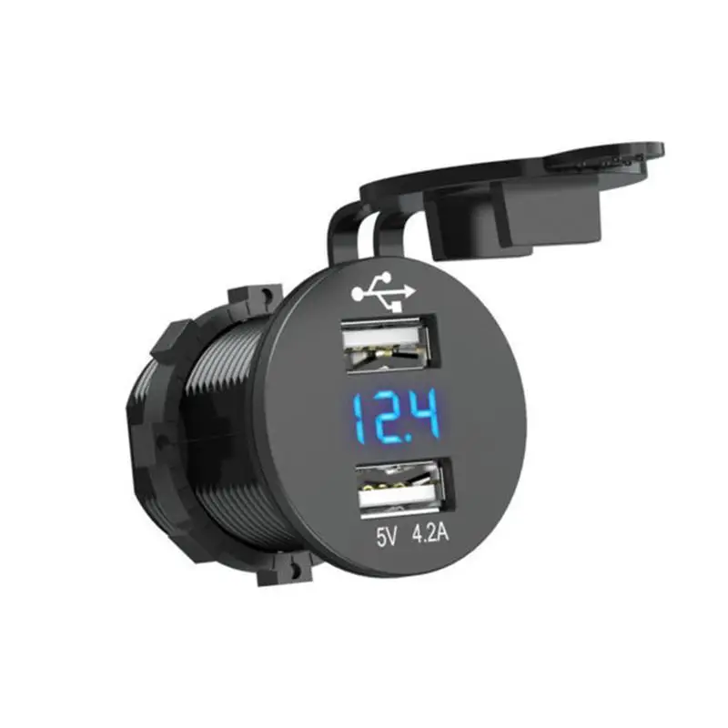 USB Car Charger Socket Power 5V 2.1A /4.2A 12V-24V LED Digital Voltmeter Marine Adapter Universal for Phone Vehicle | Автомобили и