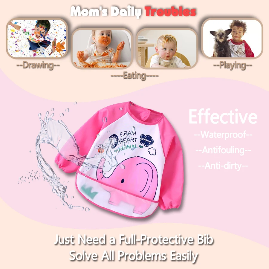 Длинный рукав водонепроницаемые детские нагрудники бандана нагрудник для