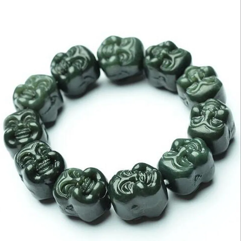 Двусторонняя буддийская голова Hetian Jade Buddha Head String и нефритовый браслет Tian Qing