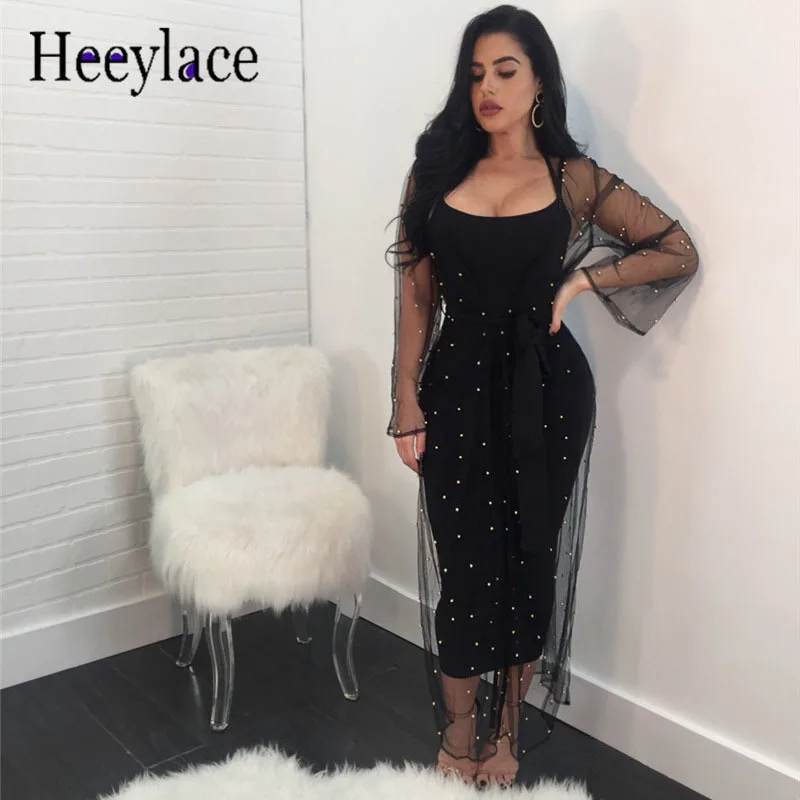 Женское сексуальное шифоновое длинное летнее платье из 2 предметов boho Mesh крупные