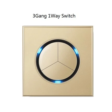 3gang 1way Настенный выключатель, Золотая стеклянная панель, 1 банда, 2 банды, 3 банды, 4 банды, 1Way, 2Way, 3Way, 4Way, настенный светильник, 3 отверстия, 5 отверстий, розетка - Цвет: 3gang 1way