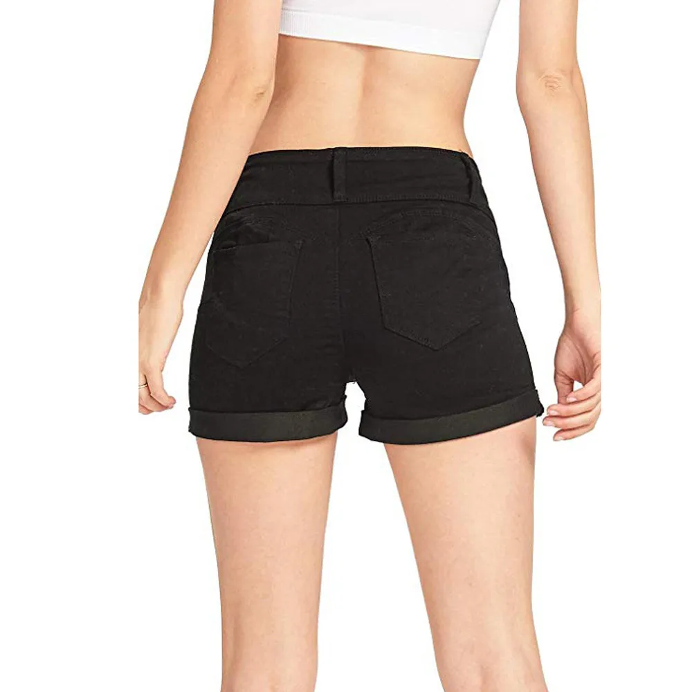 Новая модная женская низкая талия промывают сплошной цвет короткие горячие