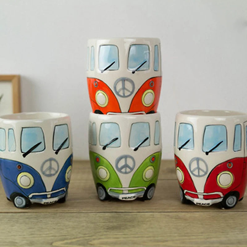400 мл креативная ручная роспись двойные кружки в форме автобуса Ретро