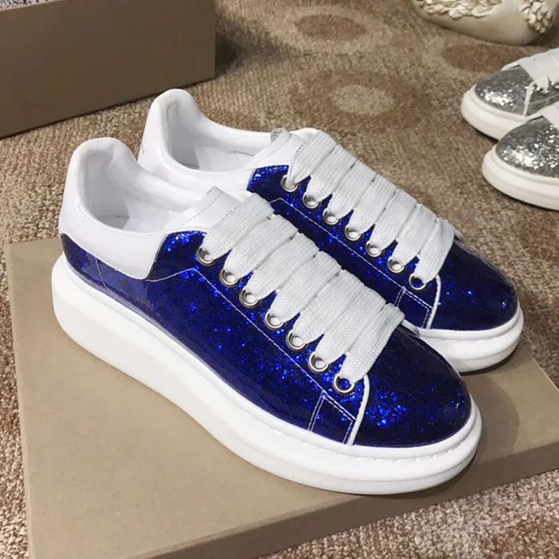 Sapatos femininos; женские кроссовки; стразы; обувь из воловьей кожи; Новинка года; кожаная повседневная обувь с подкладкой из овчины; спортивная мужская обувь - Цвет: 3-blue