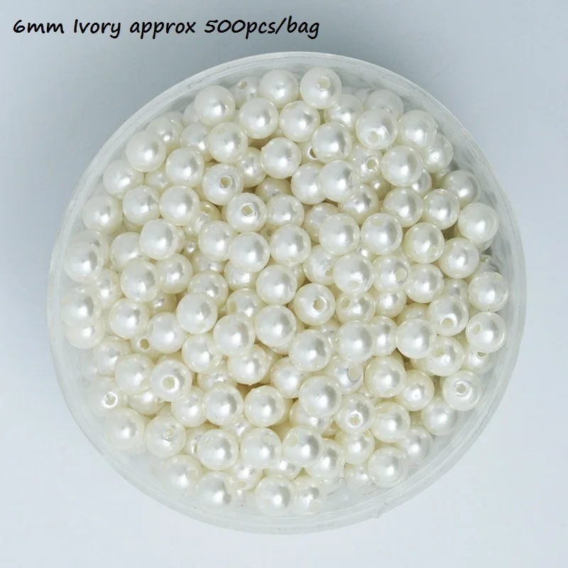 6mm Ivory 500pcs 4/6/8/10/12/14/16/18/20 мм отверстие 2 мм белого цвета и цвета слоновой кости, с жемчугом искусственные круглые бусины ABS для бижутерии, материал для рукоделия серьги с подвесками решений - Цвет: 6mm Ivory 500pcs