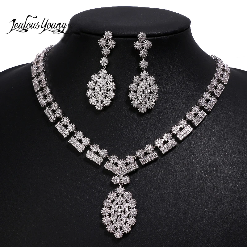 

Luxury Flower Shape Zirconia White Gold Color Jewelry Sets Indian Wedding Jewellery Set for Women Party Gift AS168