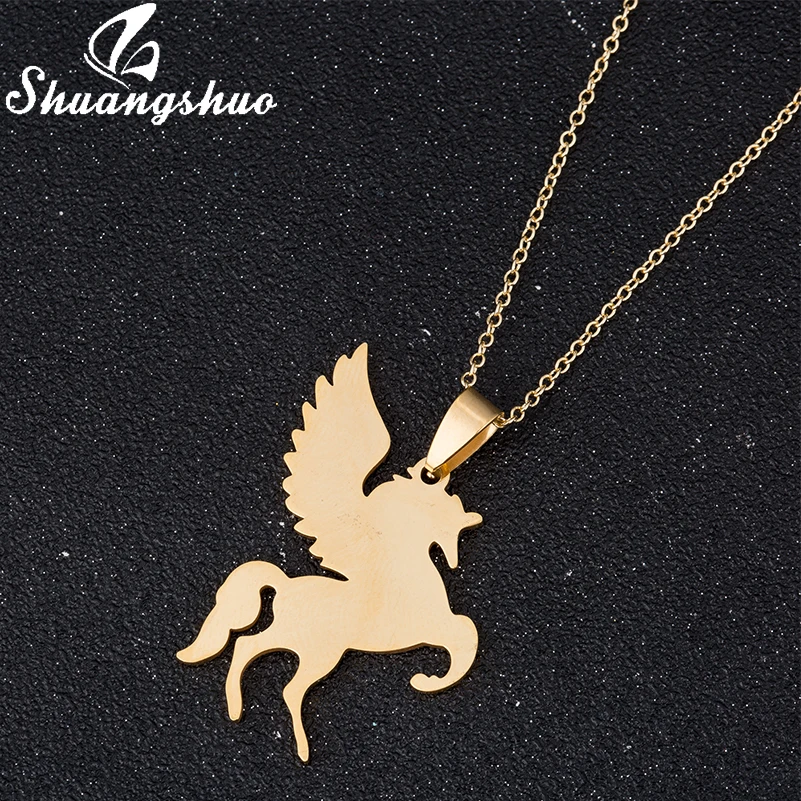 Шуангшуо ожерелье летающей лошади для девочек, детские аксессуары ювелирных изделий женщин, животное высказывание подвески.