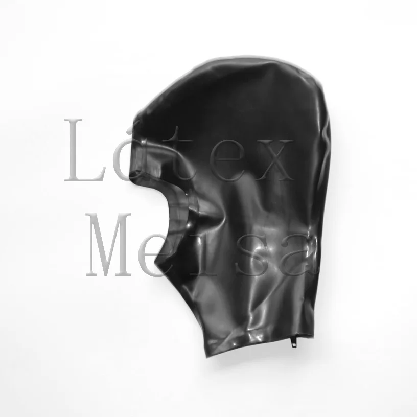 

Head latex hoods black rubber masks open nose and mouth with back zip