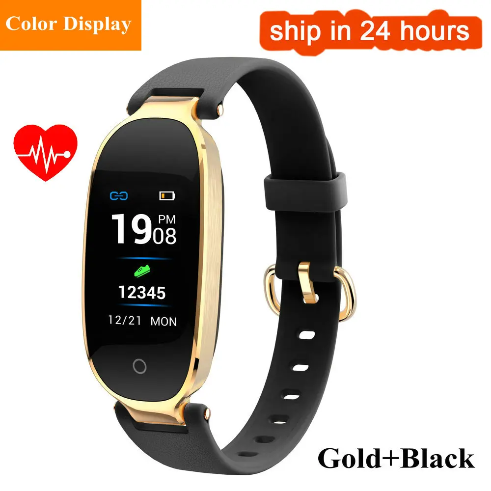 Gold and Black Цветной экран S3 Plus, умный Браслет, монитор сердечного ритма, Водонепроницаемый Фитнес-браслет, часы, трекер, шагомер, умный Браслет - Цвет: Gold and Black