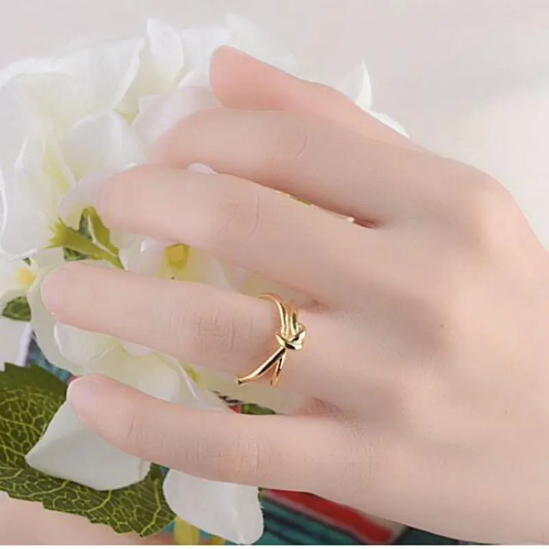 Rose Gold Anenjery, 925 пробы, Silve, хипстер, двойная линия, Узелок, кольца для женщин, девушек, кольцо для открытия, модное ювелирное изделие, S-R331 - Main Stone Color: Rose Gold