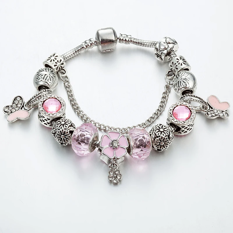 ANNAPAER 2019 новый дизайн фиолетовый эмалевый цветок браслеты и бабочки Шарм Бусины