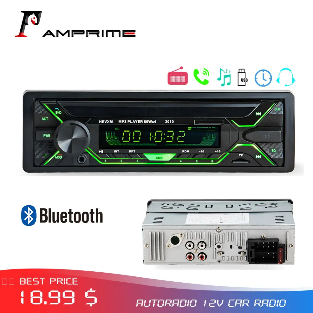 AMPrime 1 din автомагнитола 12 в Bluetooth стерео аудио MP3 плеер FM Авторадио приемник Aux вход