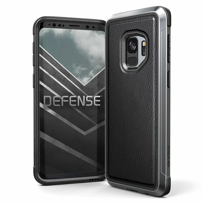 Black Leather X-Doria Defense Lux чехол для телефона для samsung Galaxy S9 Plus, военный класс, защитный чехол для S9, алюминиевый чехол - Цвет: Black Leather