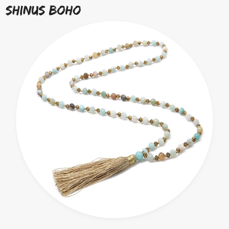 SHINUSBOHO длинное ожерелье ручной работы с кисточкой для женщин смешанные цвета полудрагоценное ожерелье с бусинами из камней ювелирные изделия дружбы Прямая поставка