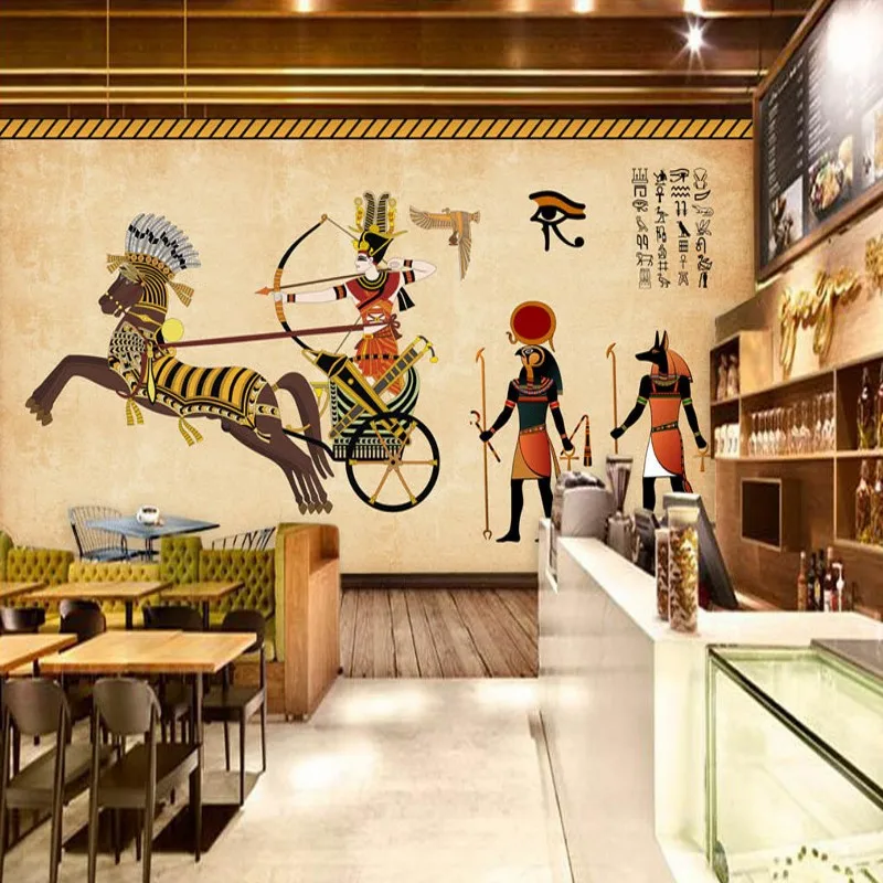 Пользовательские росписи Ретро египетская стенная роспись бар КТВ фон Ресторан