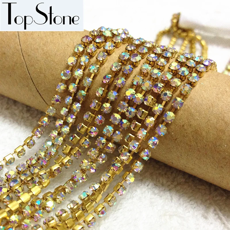 Приблизительно 1440 шт. блестящие хрустальный Кубок Цепи золото медное основание